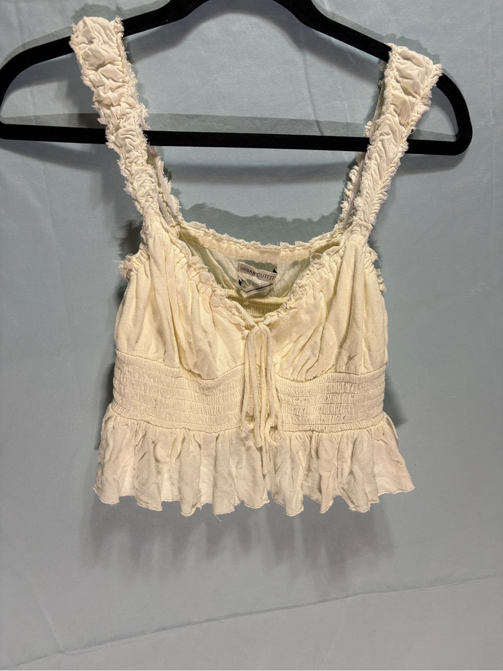 Urban Outfitters Cream Ruffled Smocked Crop Top